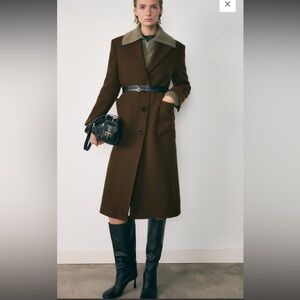 Mango Virgin wool coat with pockets XS Color: Khaki NWT